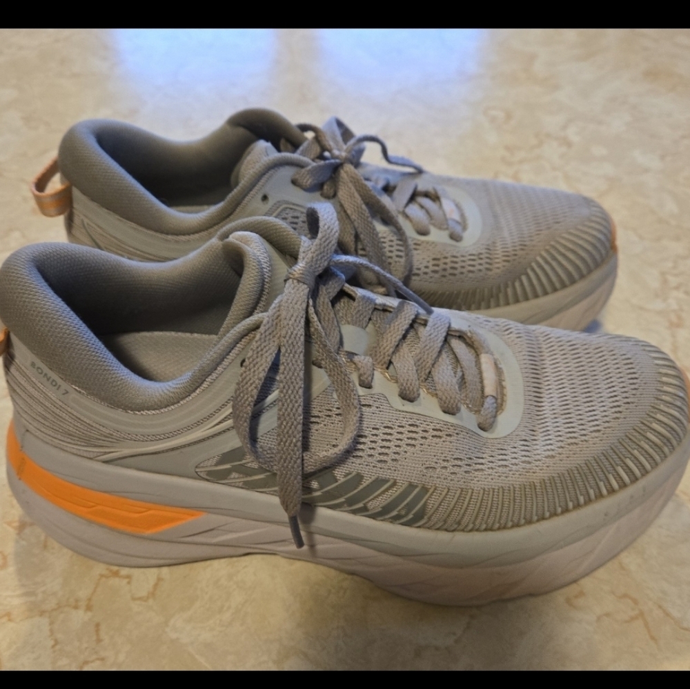 Hoka One One Bondi 7 Womens 7 US Harbor Mist/Coral Running Shoes 1110519 HMSH